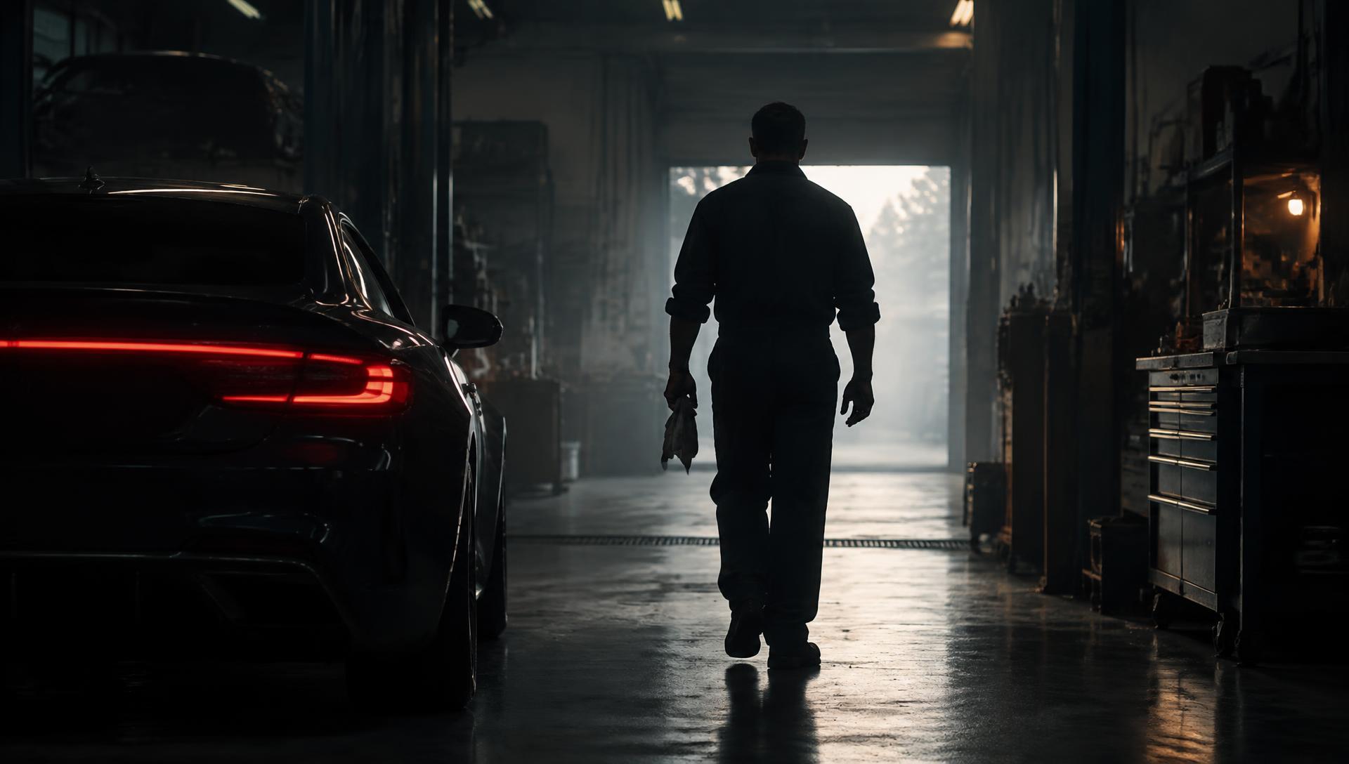 Mechanic walking away from a completed vehicle inspection